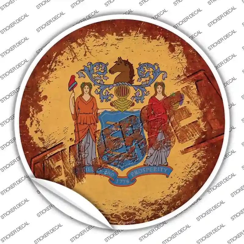 C-1195s-S   Jersey Rusty Stamped Novelty Circle Sticker Decal - Small