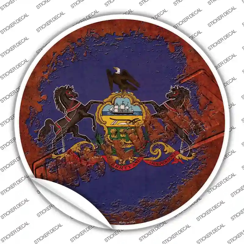 C-1203s-XL Pennsylvania Rusty Stamped Novelty Circle Sticker Decal - Extra Large