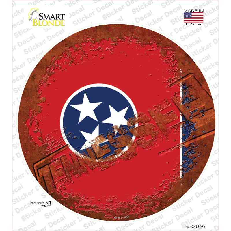 C-1207s-M Tennessee Rusty Stamped Novelty Circle Sticker Decal - Medium