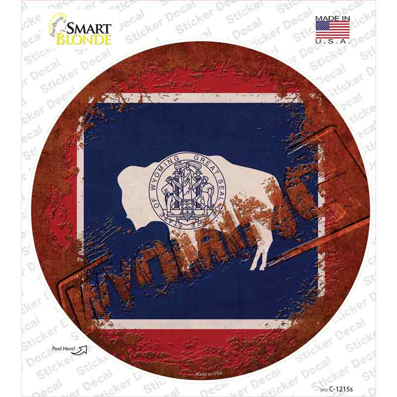 C-1215s-M Wyoming Rusty Stamped Novelty Circle Sticker Decal - Medium