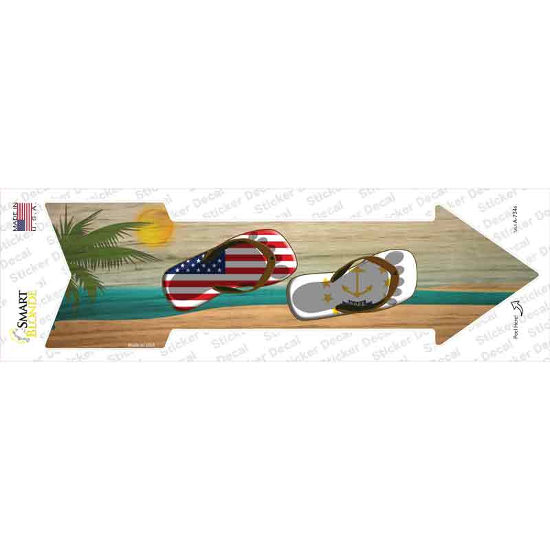 A-734s-M US & Rhode Island Flag Flip Flop Novelty Arrow Sticker Decal - Medium