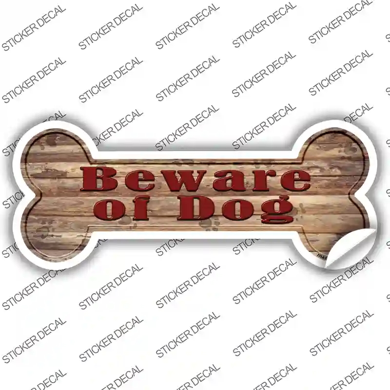 B-013s-L Beware of Dog Novelty Bone Sticker Decal - Large