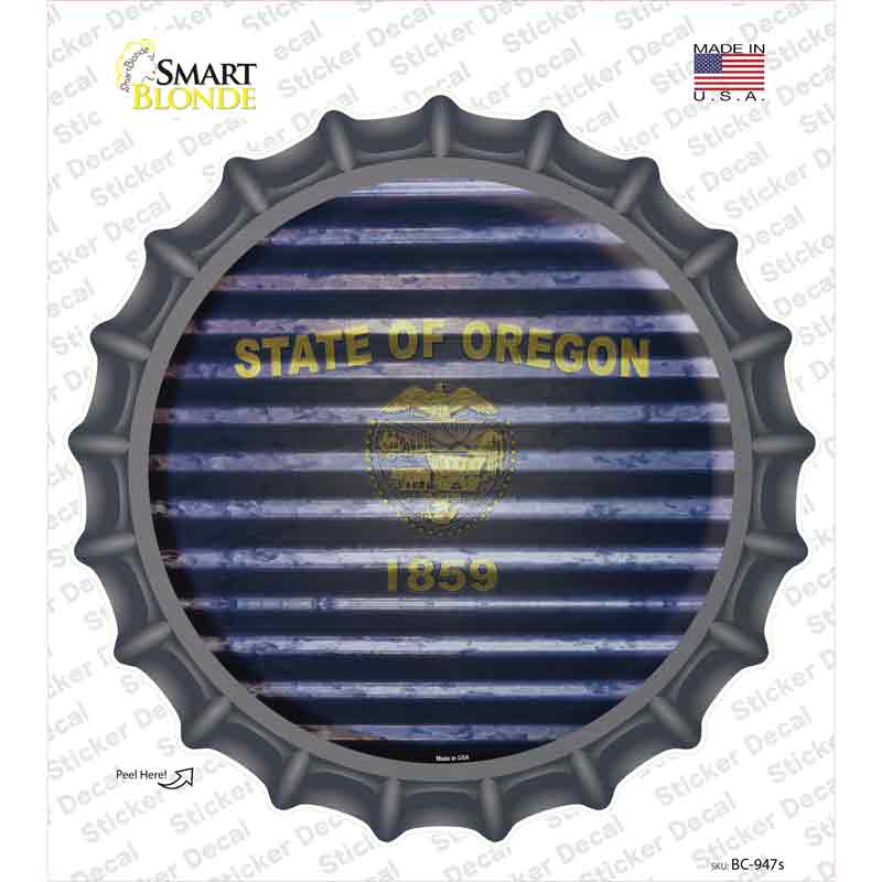 BC-947s-M Oregon Flag Corrugated Novelty Bottle Cap Sticker Decal - Medium