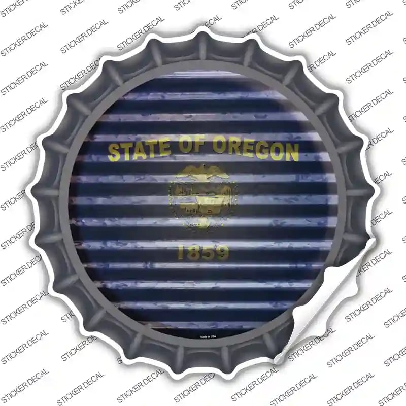 BC-947s-S Oregon Flag Corrugated Novelty Bottle Cap Sticker Decal - Small