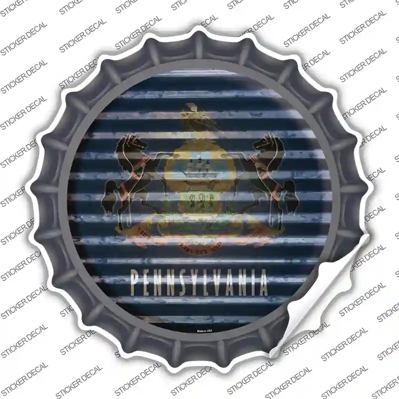 BC-948s-S Pennsylvania Flag Corrugated Novelty Bottle Cap Sticker Decal - Small
