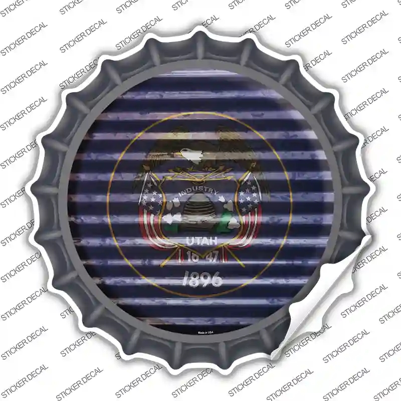 BC-954s-XL Utah Flag Corrugated Novelty Bottle Cap Sticker Decal - Extra Large