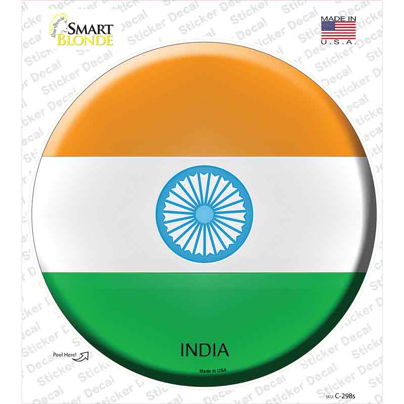 C-298s-M India Country Novelty Circle Sticker Decal - Medium