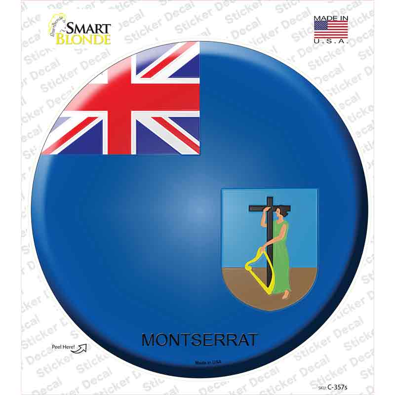 C-357s-M Montserrat Country Novelty Circle Sticker Decal - Medium