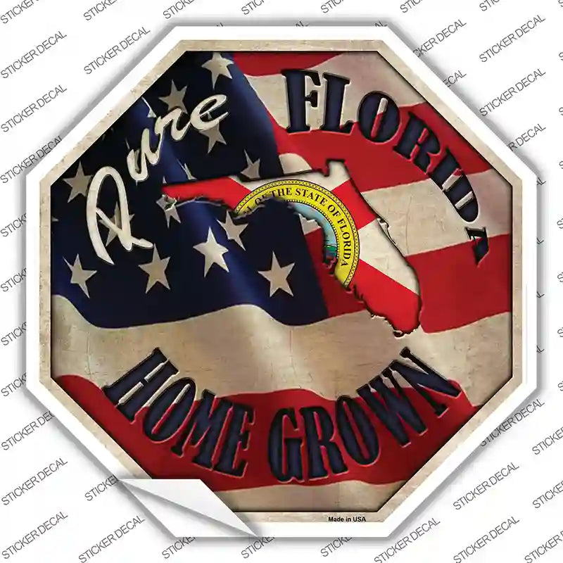 BS-410s-XL Florida Home Grown Novelty Octagon Sticker Decal - Extra Large