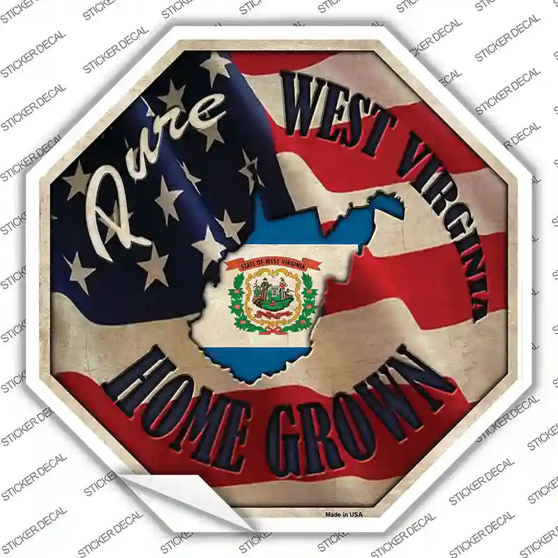 BS-449s-S West Virginia Home Grown Novelty Octagon Sticker Decal - Small