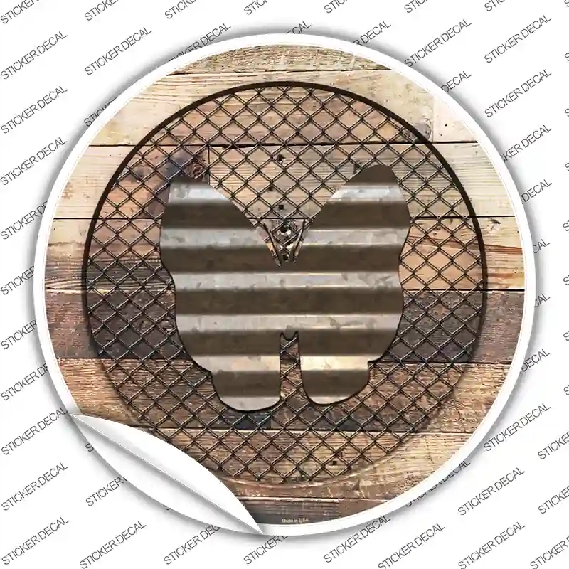 C-1024s-S Butterfly on Wood Novelty Circle Sticker Decal - Small