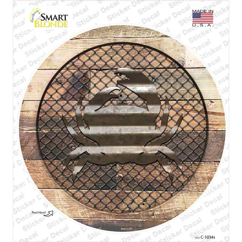 C-1034s-M Crab on Wood Novelty Circle Sticker Decal - Medium