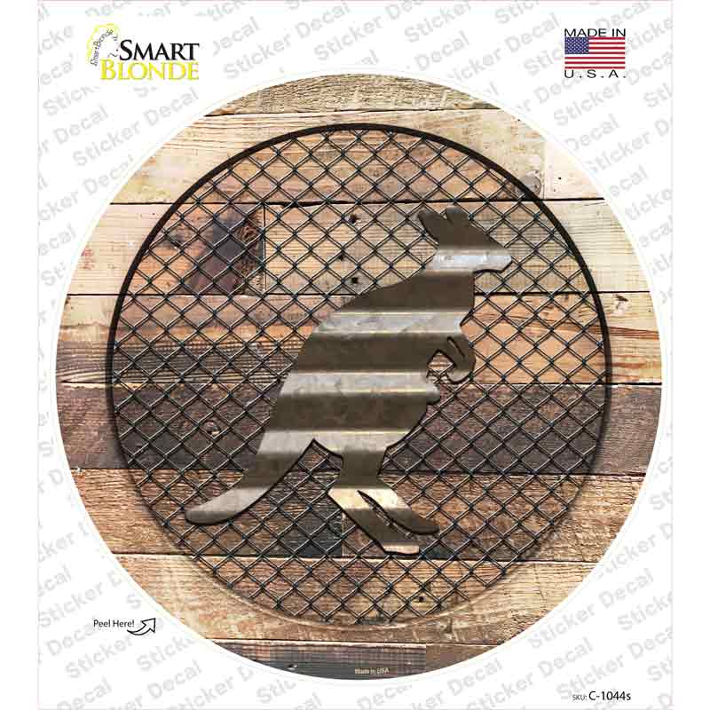 C-1044s-M Kangaroo on Wood Novelty Circle Sticker Decal - Medium