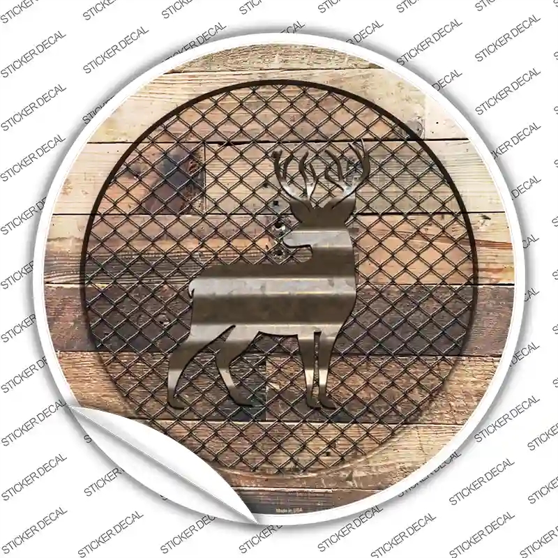 C-1049s-S Deer on Wood Novelty Circle Sticker Decal - Small