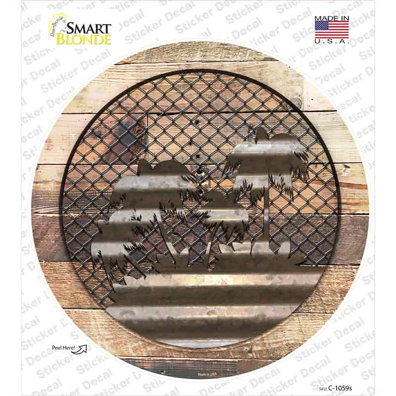 C-1059s-M Palm Trees on Wood Novelty Circle Sticker Decal - Medium