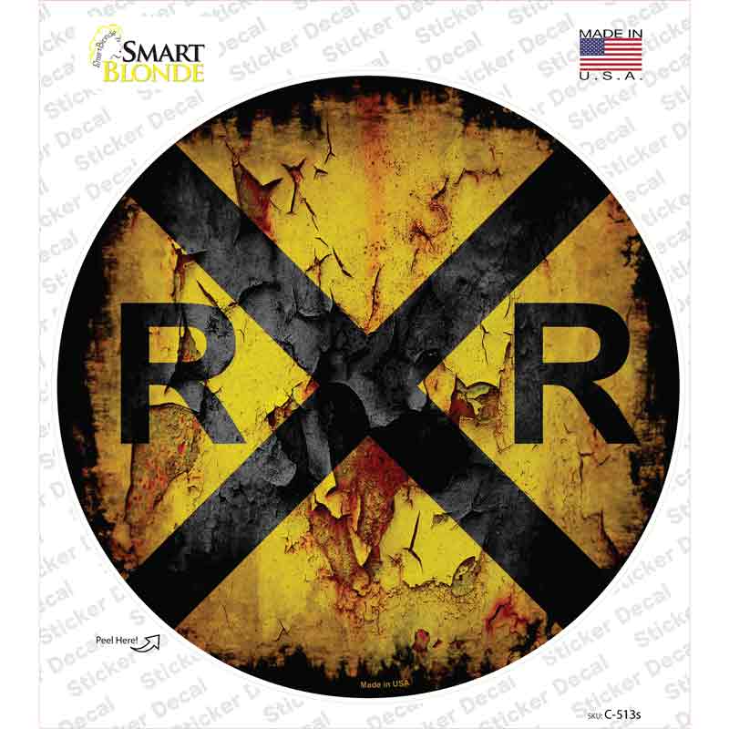 C-513s-M Vintage Railroad Crossing Novelty Circle Sticker Decal - Medium