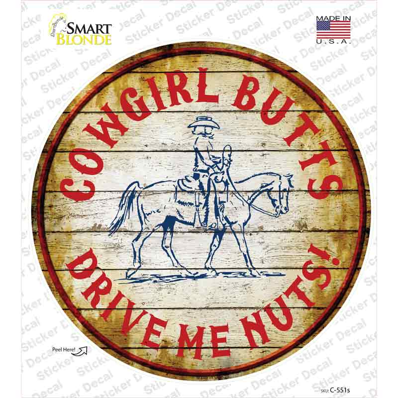 C-551s-M Cowgirl Butts Novelty Circle Sticker Decal - Medium