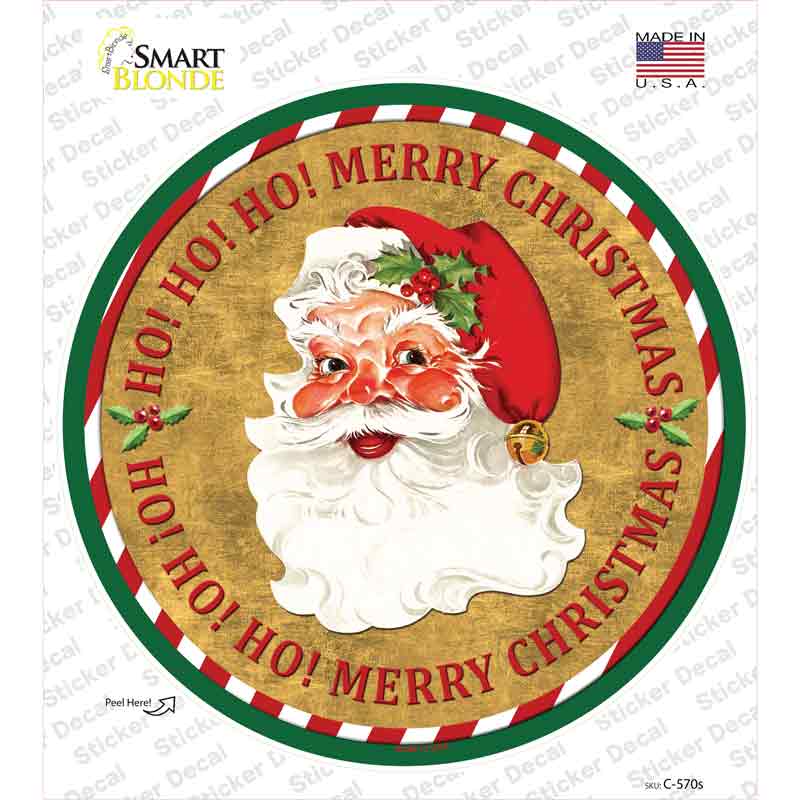 C-570s-M Ho Ho Ho Santa Novelty Circle Sticker Decal - Medium