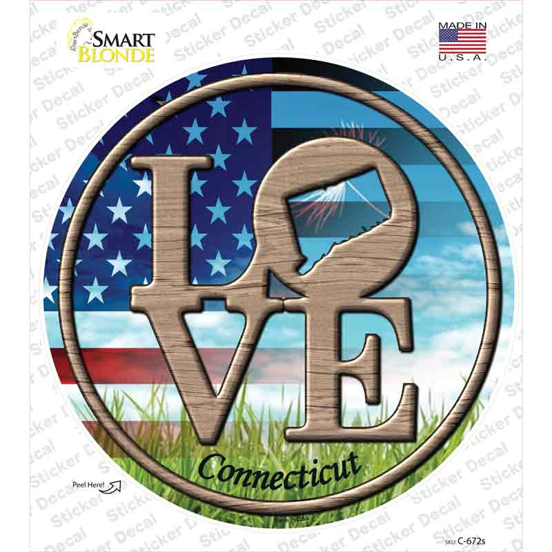 C-672s-M Love Connecticut Novelty Circle Sticker Decal - Medium