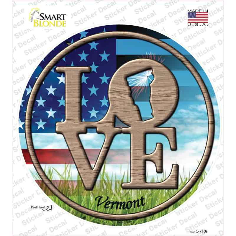 C-710s-M Love Vermont Novelty Circle Sticker Decal - Medium
