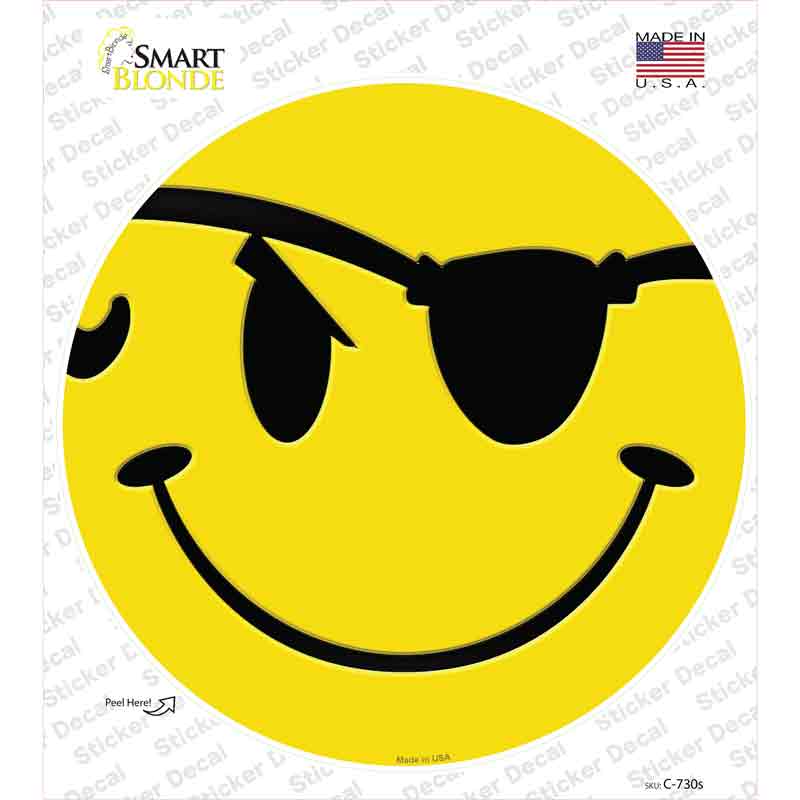 C-730s-M Eye Patch Smile Novelty Circle Sticker Decal - Medium