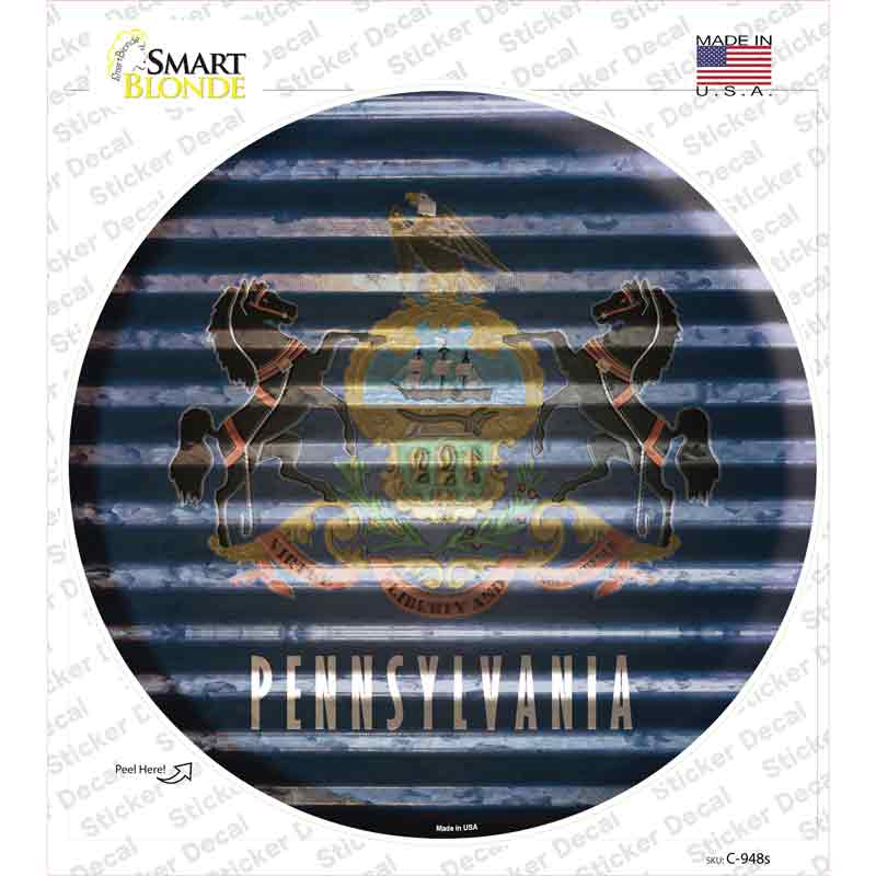 C-948s-M Pennsylvania Flag Corrugated Novelty Circle Sticker Decal - Medium
