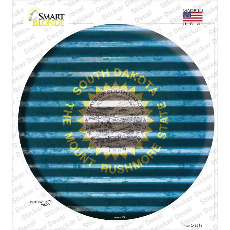 C-951s-M South Dakota Flag Corrugated Novelty Circle Sticker Decal - Medium