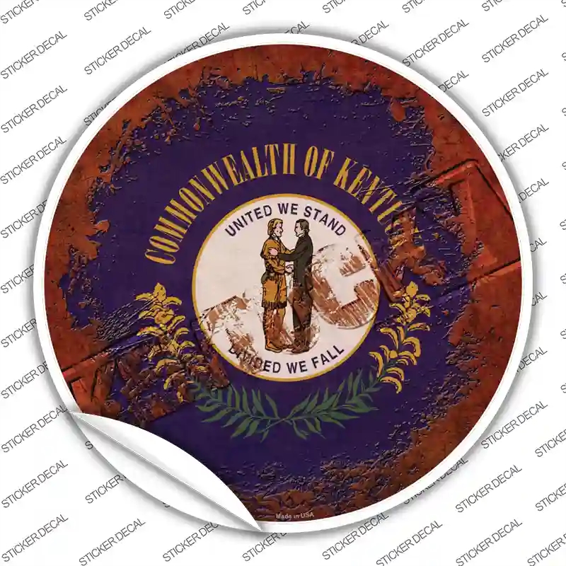 C-1182s-S Kentucky Rusty Stamped Novelty Circle Sticker Decal - Small