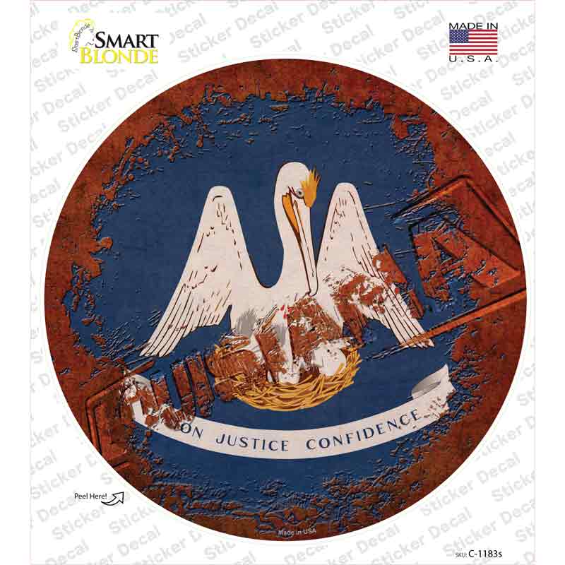 C-1183s-M Louisiana Rusty Stamped Novelty Circle Sticker Decal - Medium