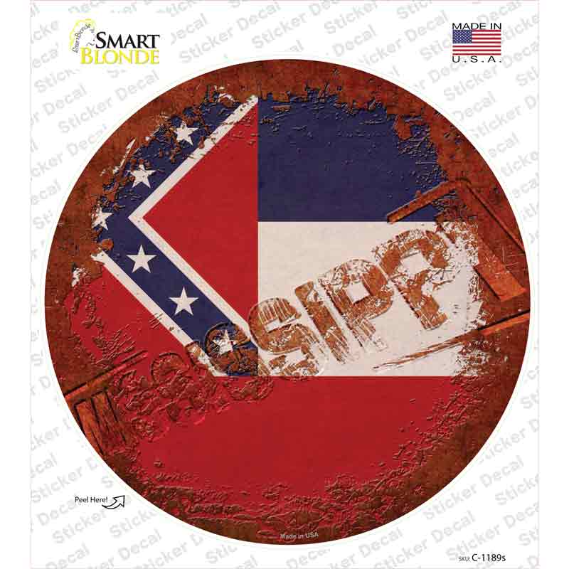 C-1189s-M Mississippi Rusty Stamped Novelty Circle Sticker Decal - Medium