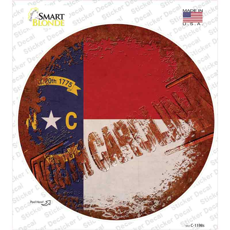 C-1198s-M North Carolina Rusty Stamped Novelty Circle Sticker Decal - Medium