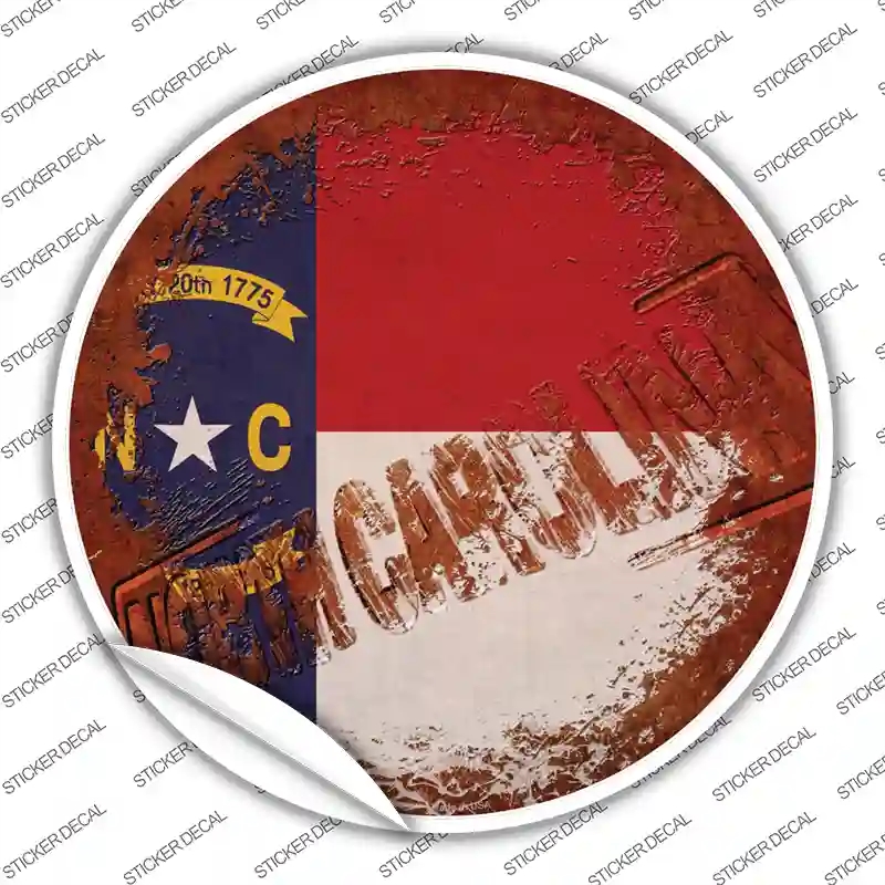C-1198s-S North Carolina Rusty Stamped Novelty Circle Sticker Decal - Small