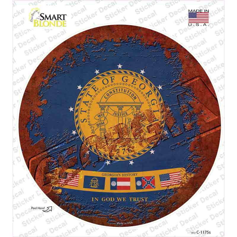 C-1175s-M Georgia Rusty Stamped Novelty Circle Sticker Decal - Medium