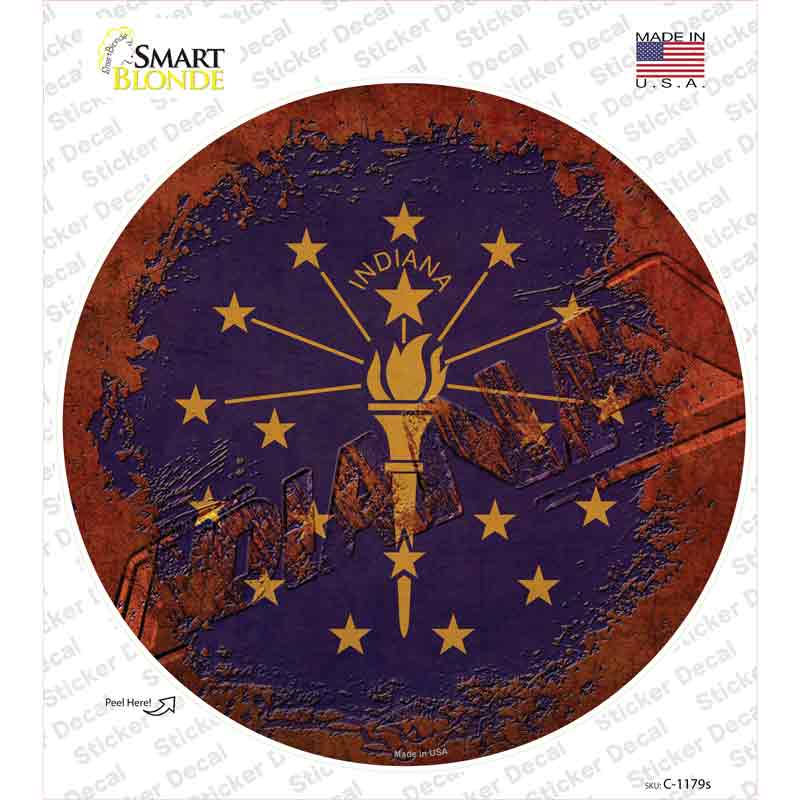 C-1179s-M Indiana Rusty Stamped Novelty Circle Sticker Decal - Medium