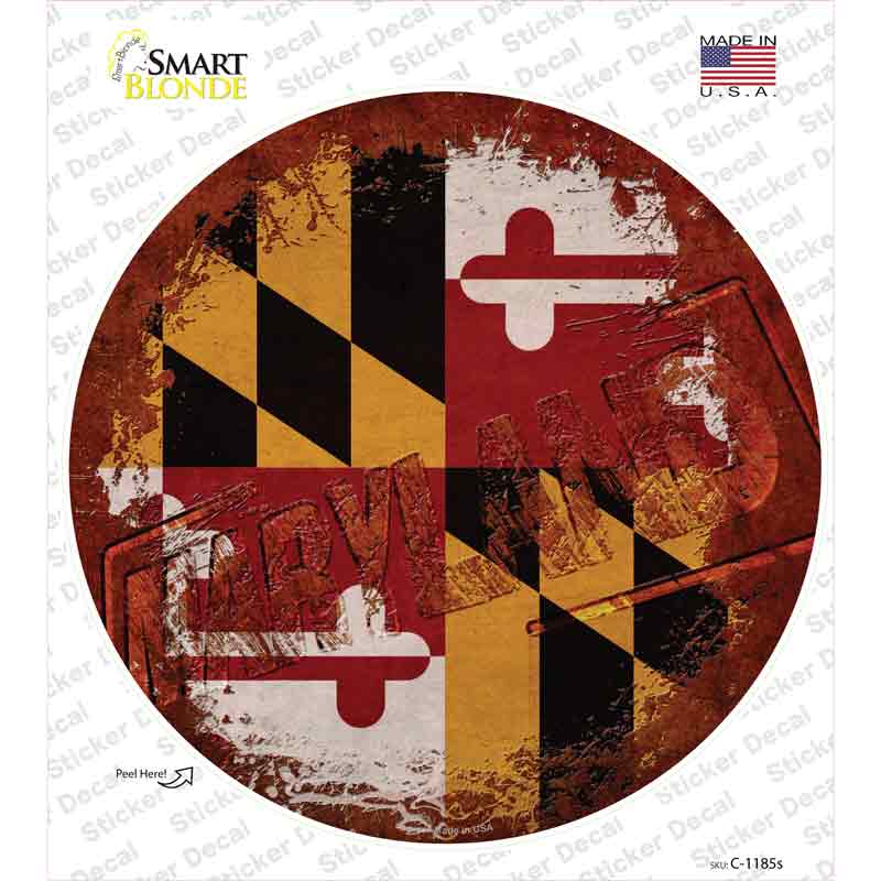 C-1185s-M Maryland Rusty Stamped Novelty Circle Sticker Decal - Medium