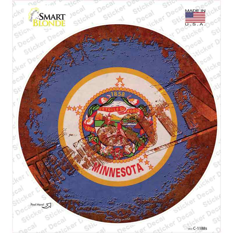 C-1188s-M Minnesota Rusty Stamped Novelty Circle Sticker Decal - Medium
