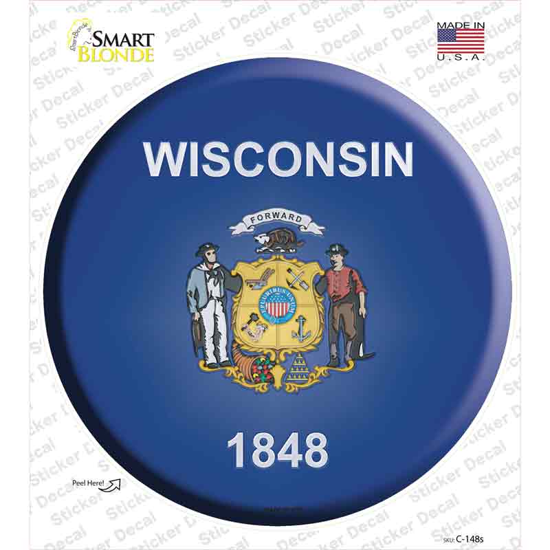 C-148s-M Wisconsin State Flag Novelty Circle Sticker Decal - Medium