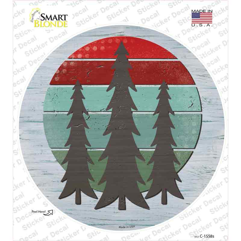 C-1558s-M Three Trees Novelty Circle Sticker Decal - Medium