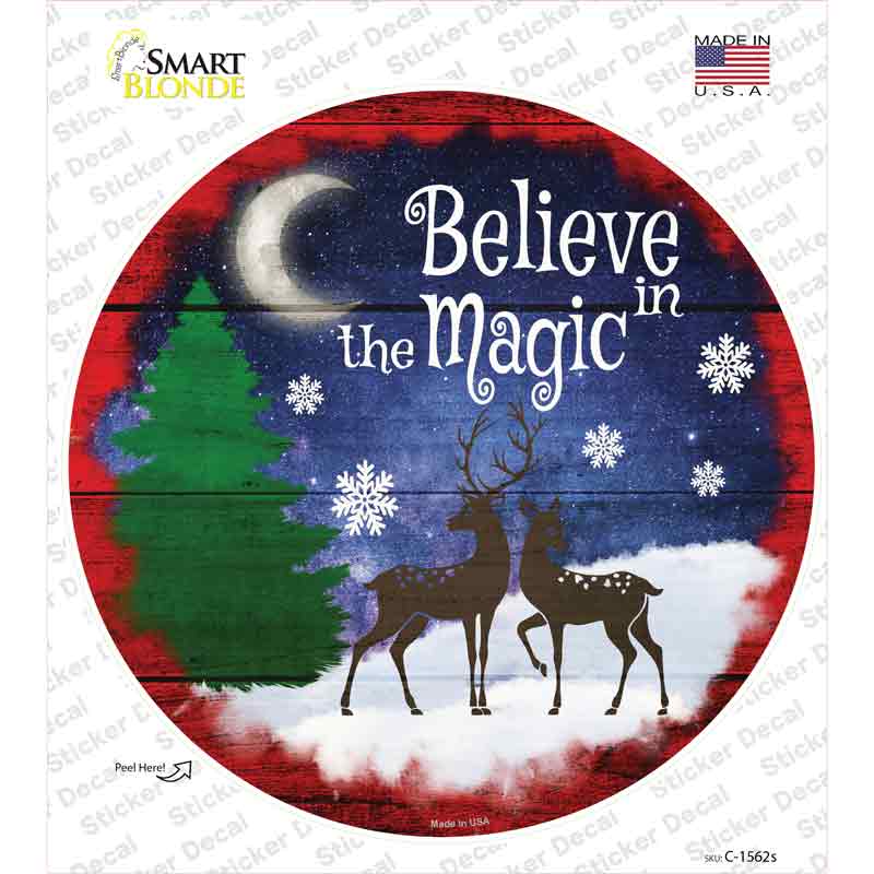 C-1562s-M Believe in Magic Reindeer Novelty Circle Sticker Decal - Medium