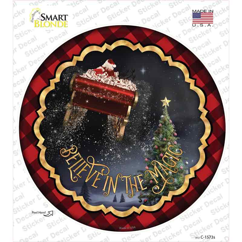 C-1573s-M Believe in Magic Santa Novelty Circle Sticker Decal - Medium