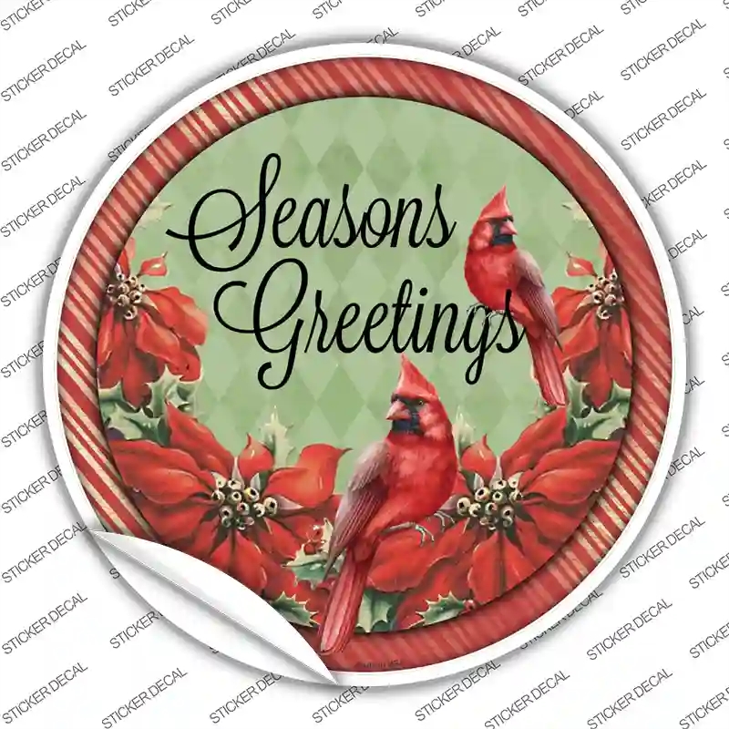 C-1574s-XL Seasons Greetings Cardinal Novelty Circle Sticker Decal - Extra Large
