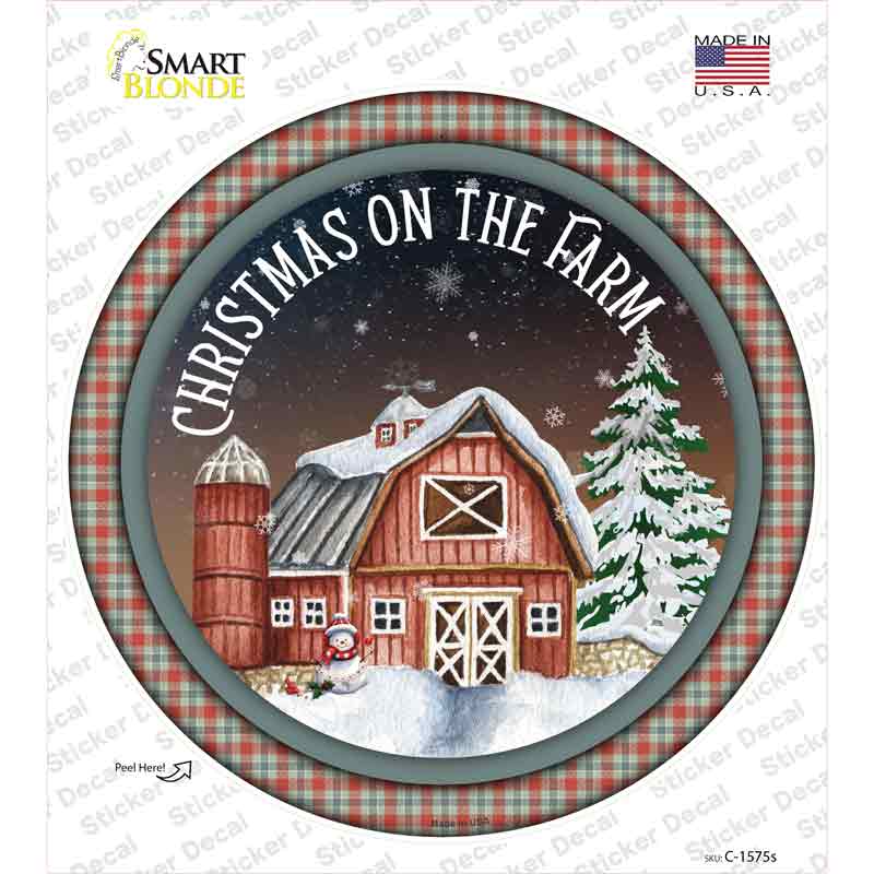 C-1575s-M Christmas on the Farm Novelty Circle Sticker Decal - Medium