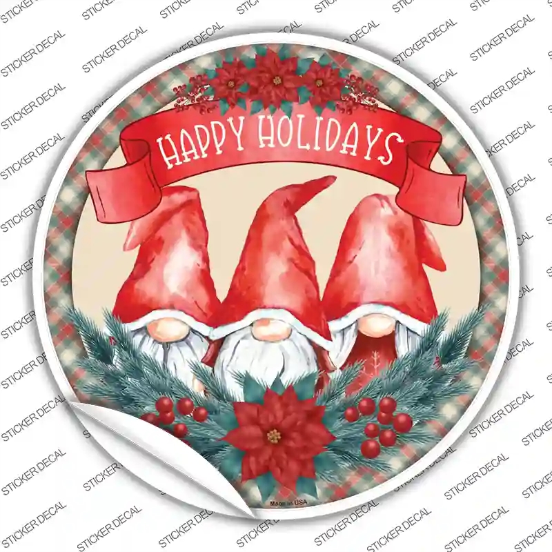 C-1582s-XL Happy Holidays Gnomes Novelty Circle Sticker Decal - Extra Large