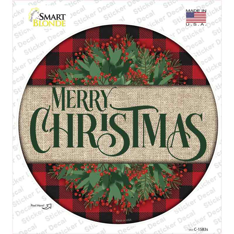 C-1583s-M Merry Christmas Red Novelty Circle Sticker Decal - Medium