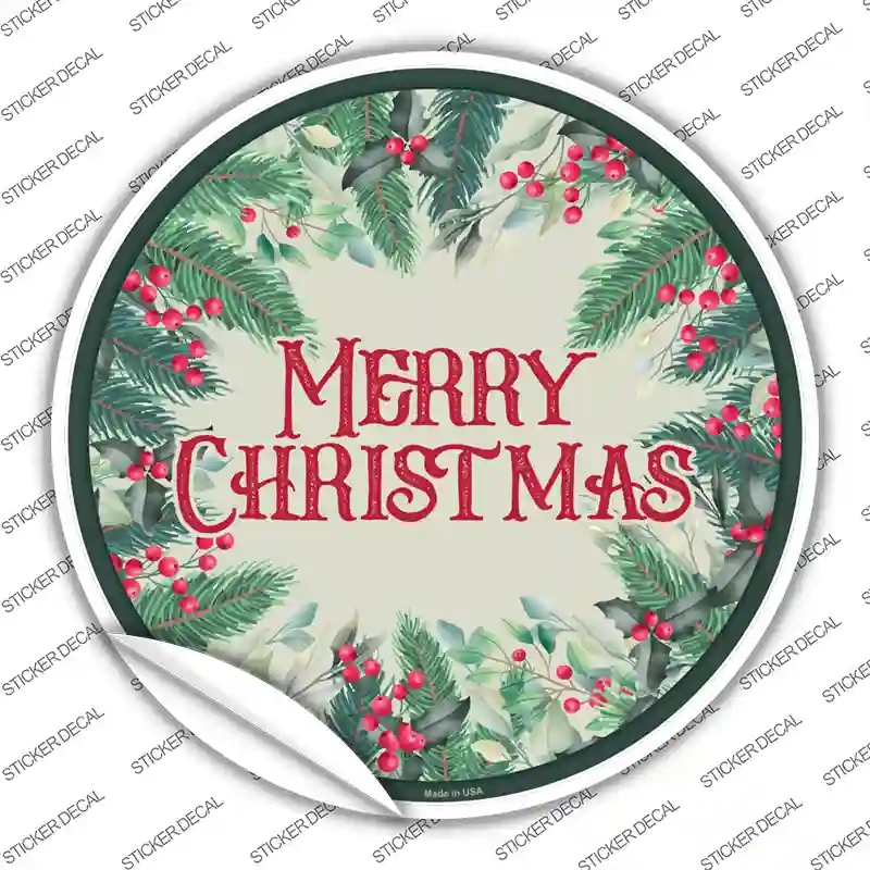 C-1606s-L Merry Christmas Red Berries Novelty Circle Sticker Decal - Large