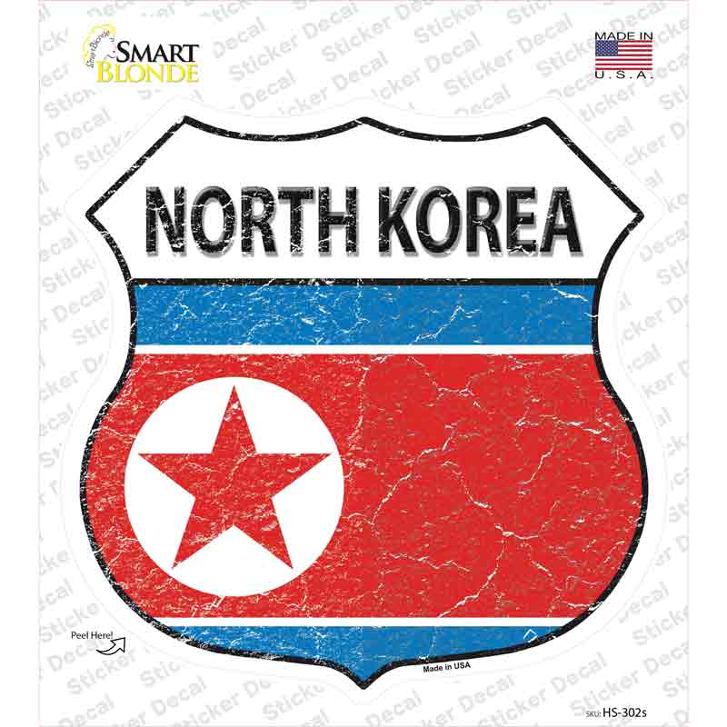 HS-302s-M North Korea Flag Novelty Highway Shield Sticker Decal - Medium