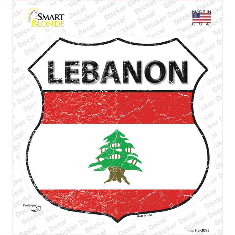 HS-309s-M Lebanon Flag Novelty Highway Shield Sticker Decal - Medium