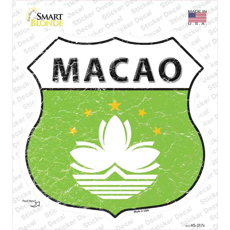 HS-317s-M Macao Flag Novelty Highway Shield Sticker Decal - Medium