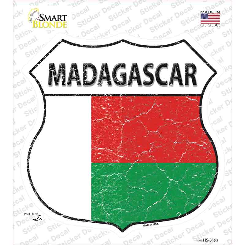 HS-319s-M Madagascar Flag Novelty Highway Shield Sticker Decal - Medium