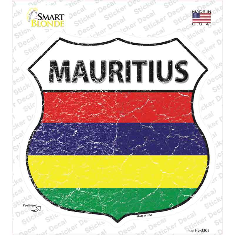 HS-330s-M Mauritius Flag Novelty Highway Shield Sticker Decal - Medium